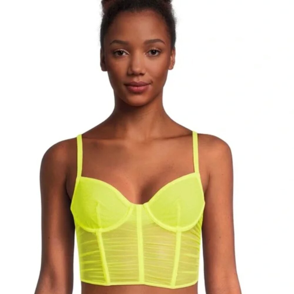 NWT No Boundaries Women's Ruffle Mesh Lace Citrus Sizzle Bustier Women's Size S